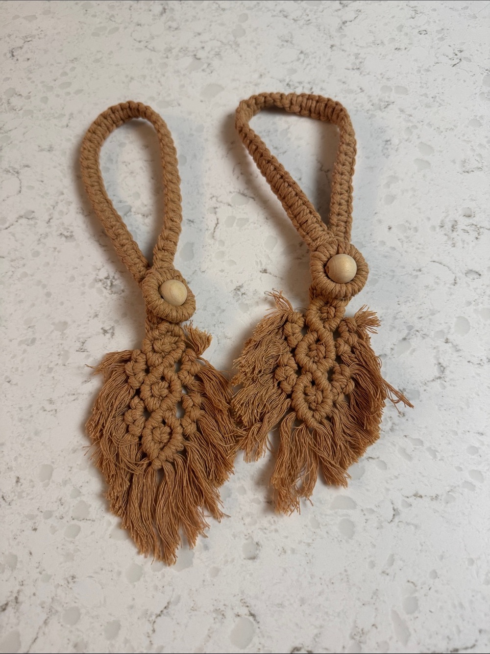 Handmade Macramé Tassel Tiebacks in Camel